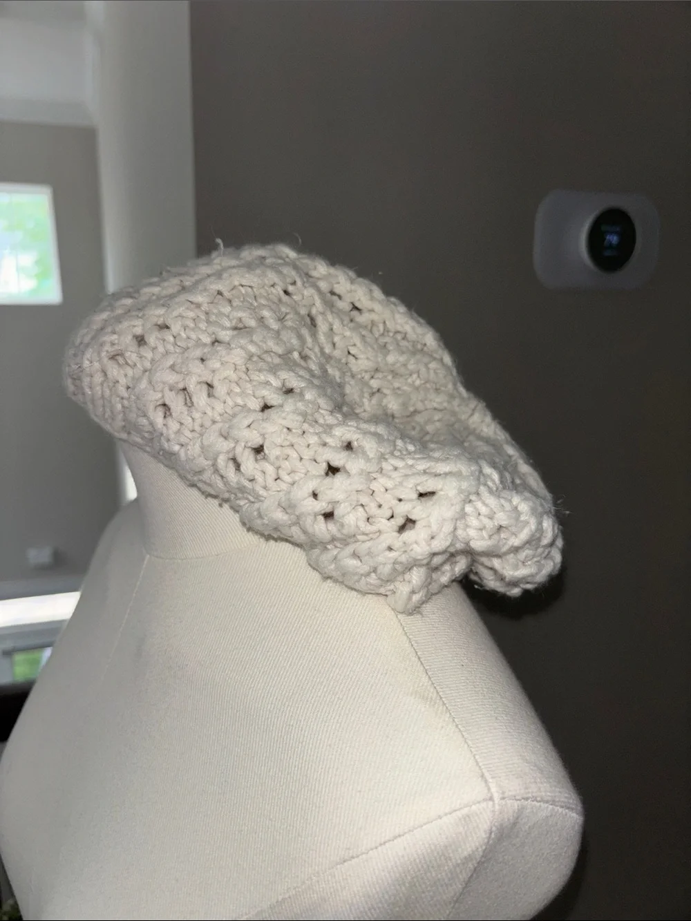 Knit Crochet Slouchy Beret - Cream